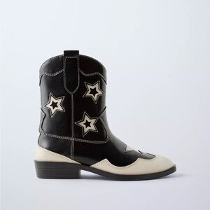 Zara Black and Cream Star Cowboy Boots